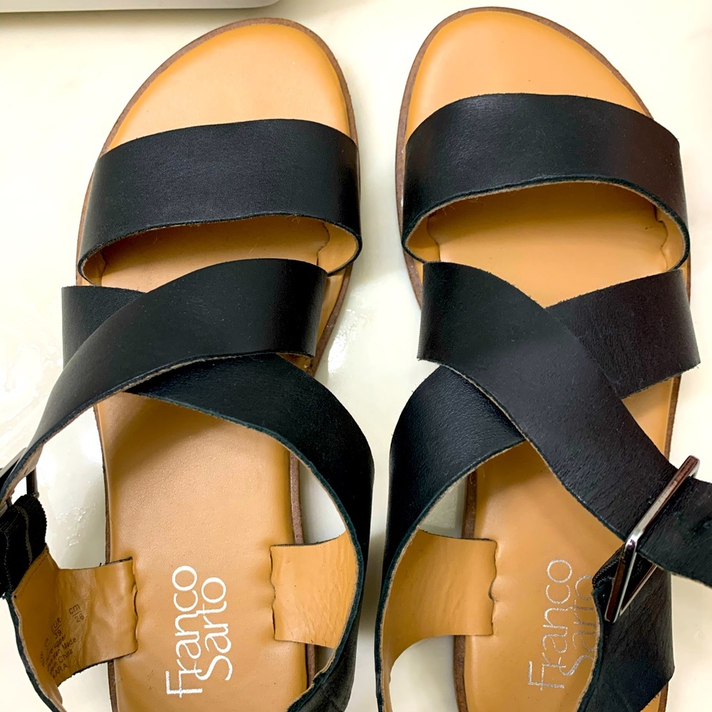 Black Franco Sarto Sandals with Silver Buckle